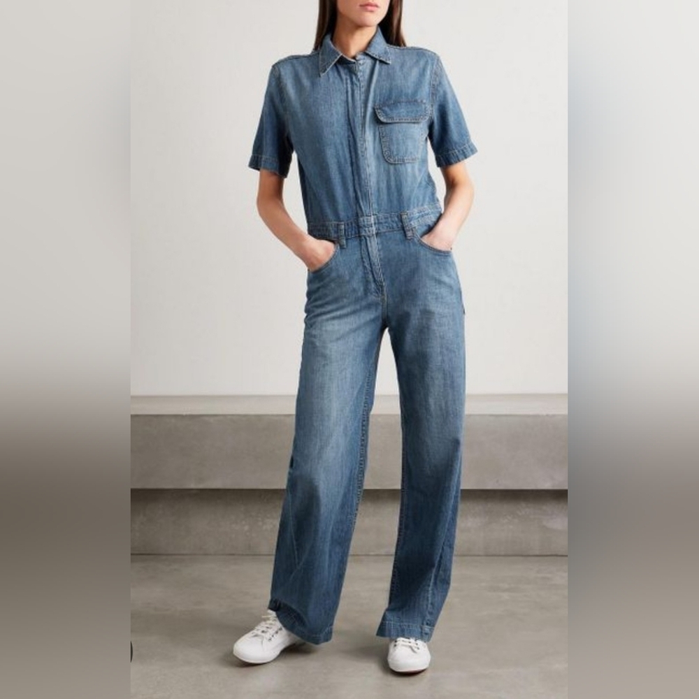 Rivet Utility Girlfriend Denim Short Sleeve Jumpsuit
